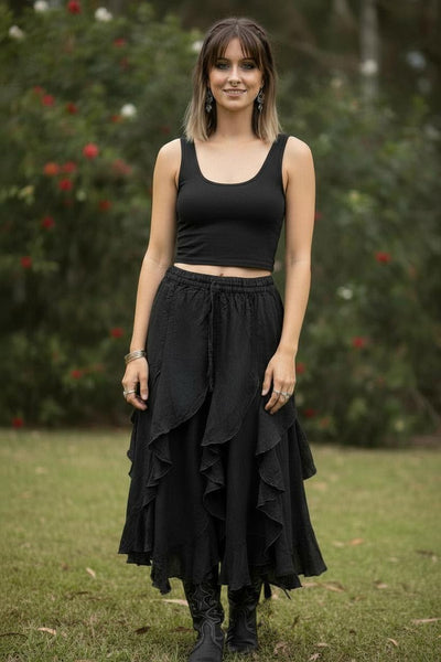 Fluted Bias Layer Ruffle Skirt