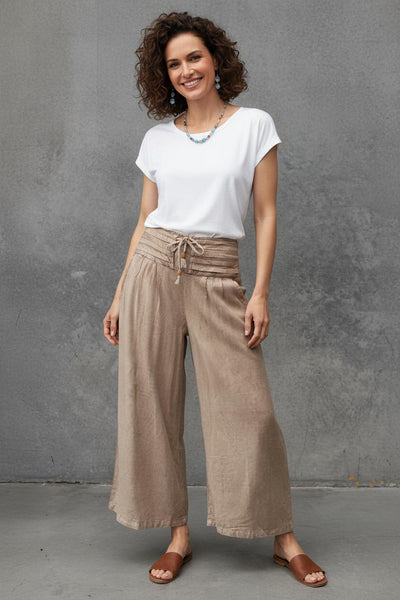 Pleated Band Wide Leg Pants