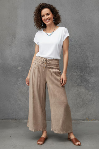 Pleated Band Wide Leg Pants