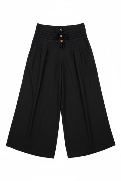 3/4 Cropped Pleated Band Wide Leg Pants