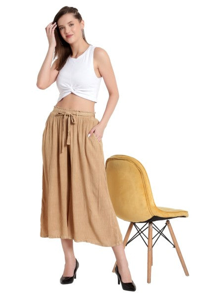 Crepe Cropped Belted Midi Pants