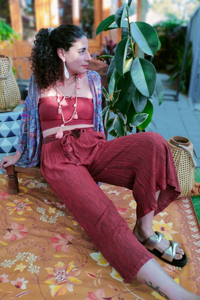 Crepe Cropped Belted Midi Pants