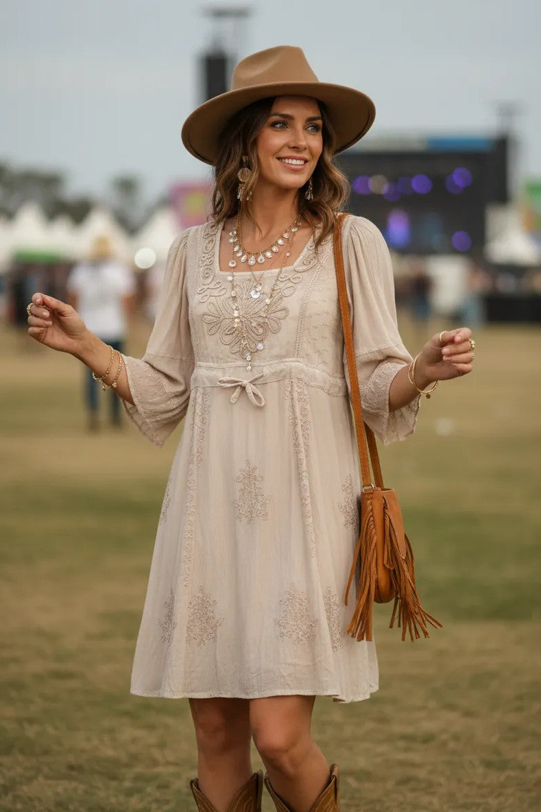 Angel Sleeve Acid Wash Babydoll Dress