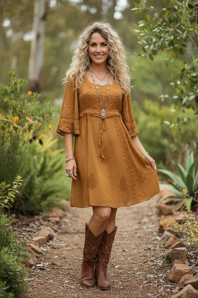 Angel Sleeve Acid Wash Babydoll Dress