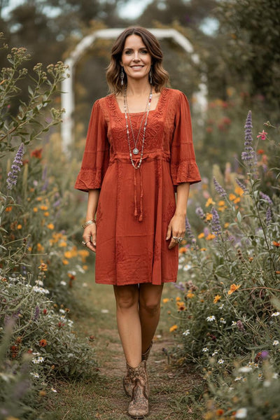 Angel Sleeve Acid Wash Babydoll Dress