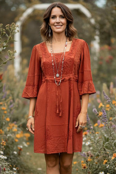 Angel Sleeve Acid Wash Babydoll Dress