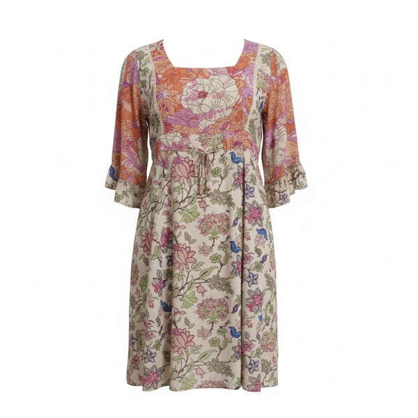 Floral Angel Sleeve Acid Wash Babydoll Dress