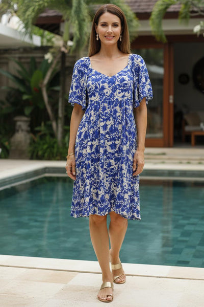 Rayon Crepe Babydoll Dress Flare Sleeve