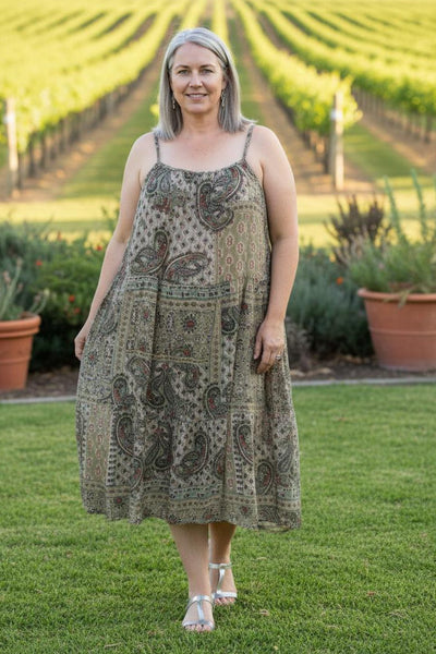 Cottage Crepe Strappy Tier Dress w Pockets