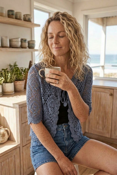 Overdyed Ornate Cotton Lace Cardi Short