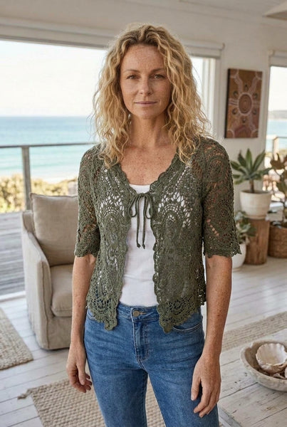 Overdyed Ornate Cotton Lace Cardi Short