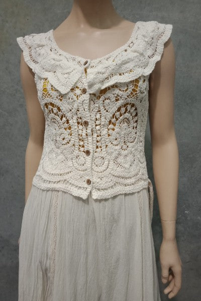 Crochet Lace Button Frill Vest Top