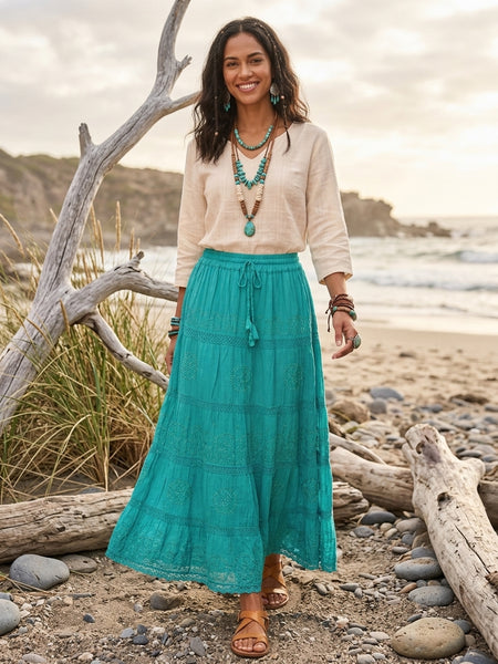 Cotton Voile Embroidered Skirt