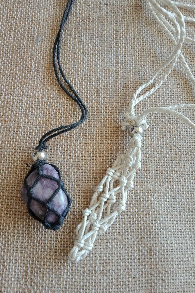 Cotton String Gem Cage Necklace Adjustable