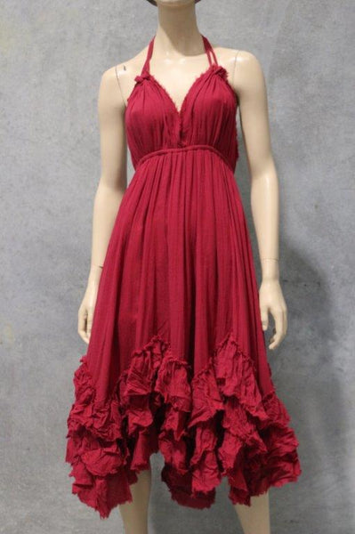 Calico Halter Midi Dress w Bias Ruffles