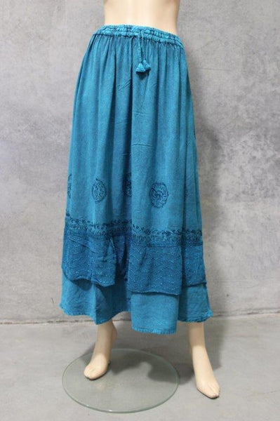Acid Wash Ruffle Maxi Skirt