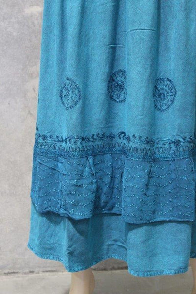 Acid Wash Ruffle Maxi Skirt