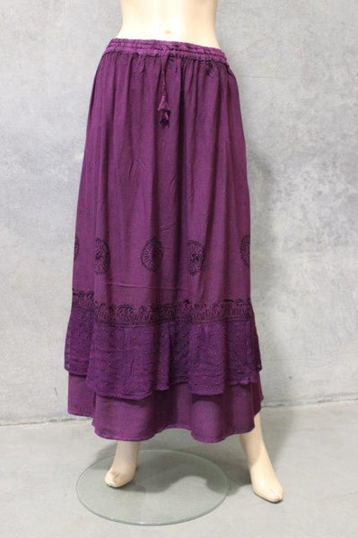 Acid Wash Ruffle Maxi Skirt