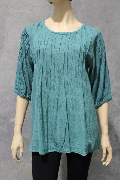 Puff Sleeve Cotton Pintucked Blouse