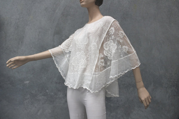Rose Embroidered Tulle Poncho Top