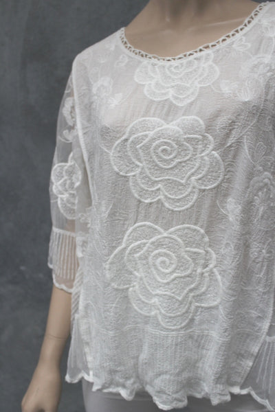 Rose Embroidered Tulle Poncho Top