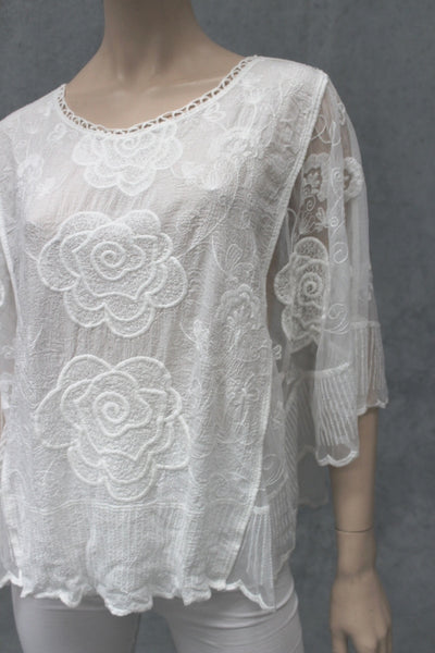 Rose Embroidered Tulle Poncho Top