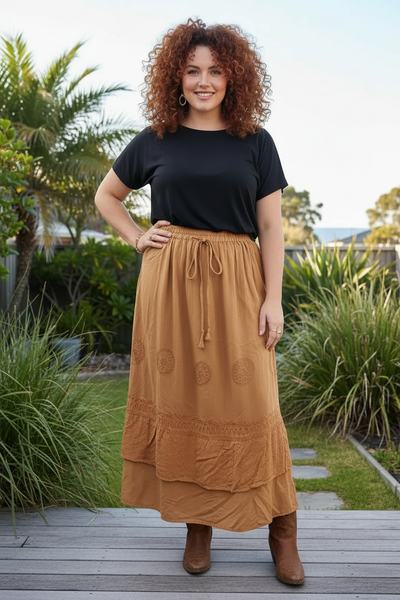 Acid Wash Ruffle Maxi Skirt