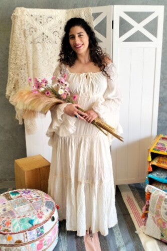 Angel Sleeve Calico Maxi Dress