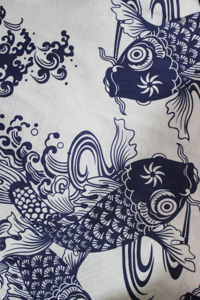 Koi Print Cotton Shirred Crop Pant w Top Stitching