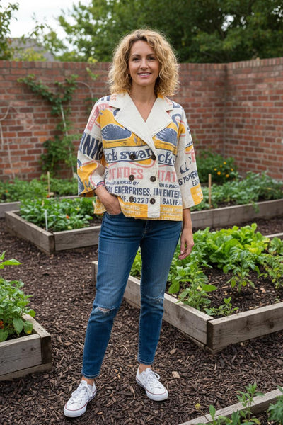 Flour Print Cotton Double Breasted Jacket