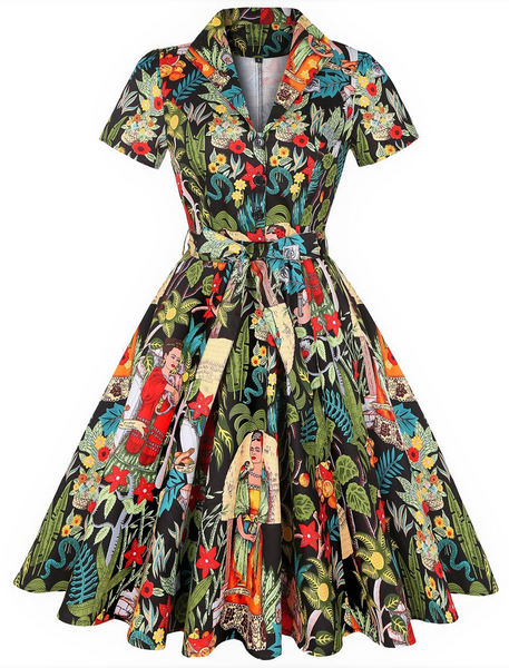 Frida Garden Button Shirtdress w Circle Skirt