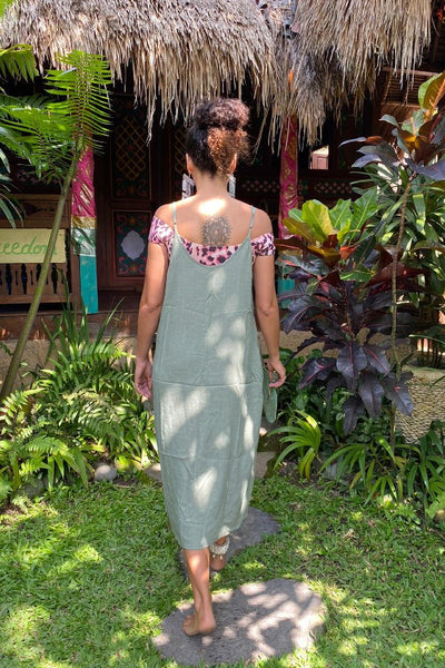 Linen Mix Slip Dress With Pockets