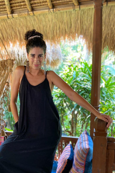 Linen Mix Slip Dress With Pockets