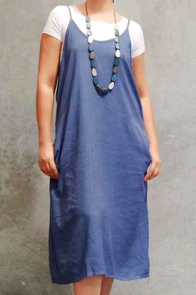 Linen Mix Slip Dress With Pockets