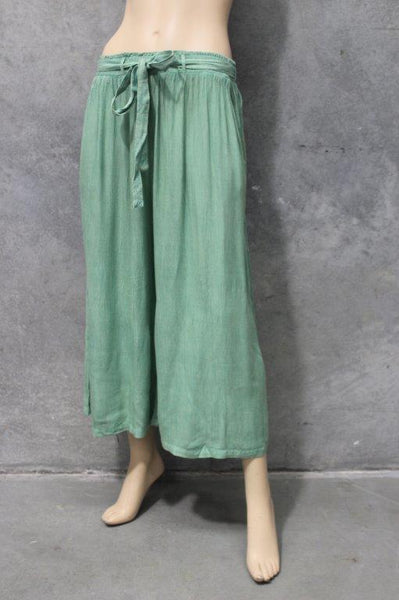 Crepe Cropped Belted Midi Pants